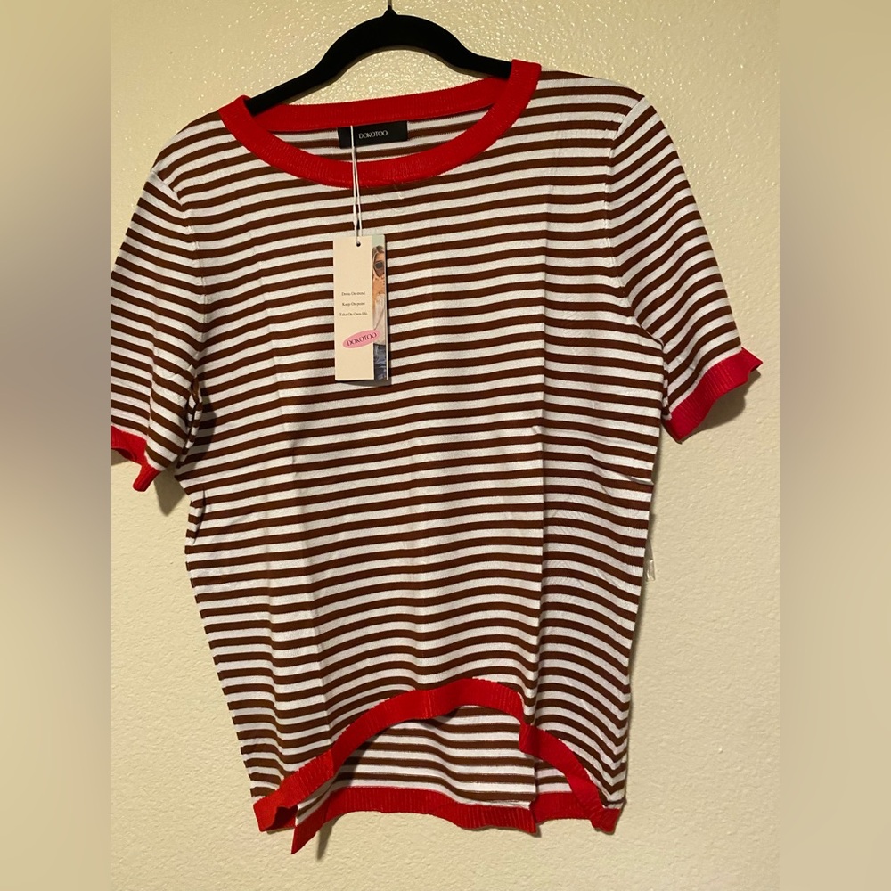 Dokotoo Striped Red and Brown Men's Tank Top Size S - Picture 3 of 9